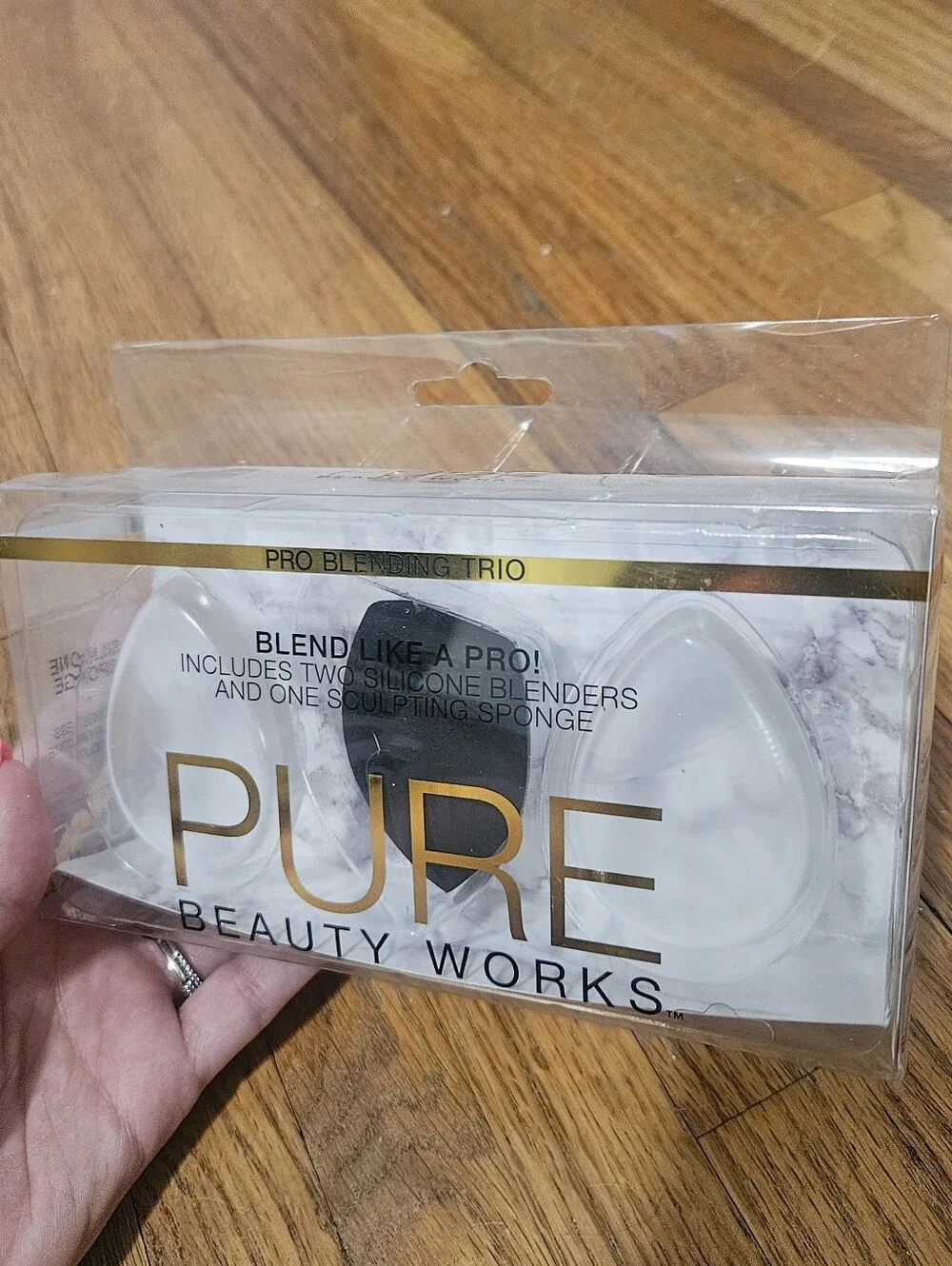 NIB PURE Beauty Works Pro Blending Trio Silicone Sponges Set Of 3: Clear & Black